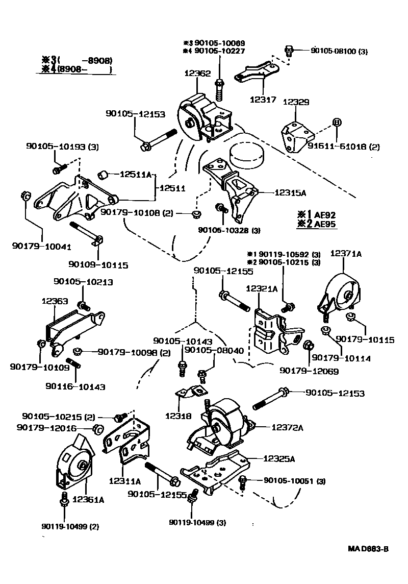 Toyota COROLLA Engine Mounting EPC diagram — MAD683B