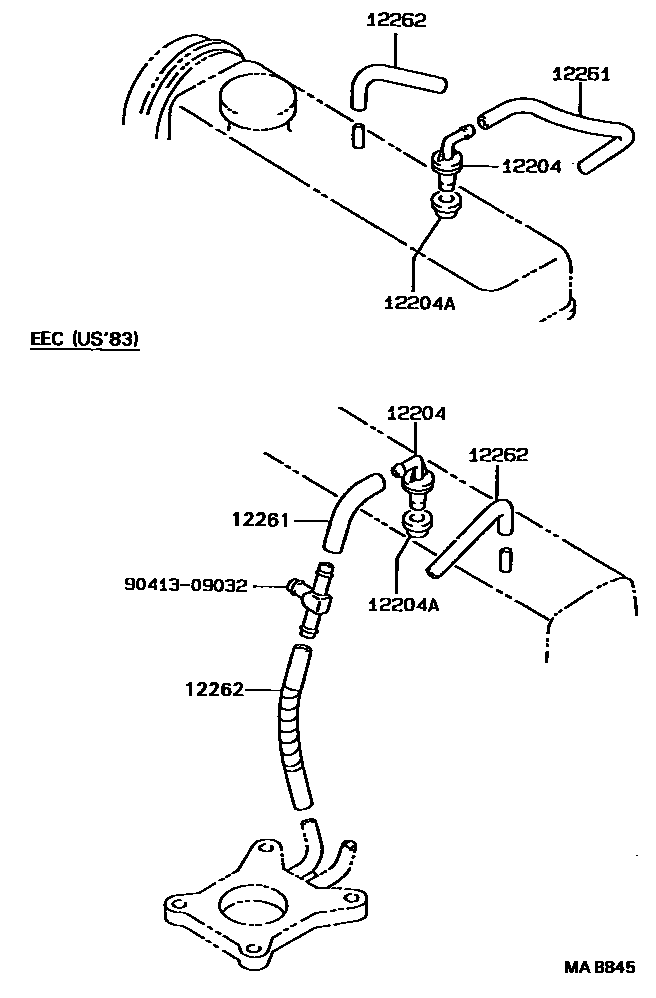 Toyota COROLLA Ventilation Hose EPC diagram — MAB845