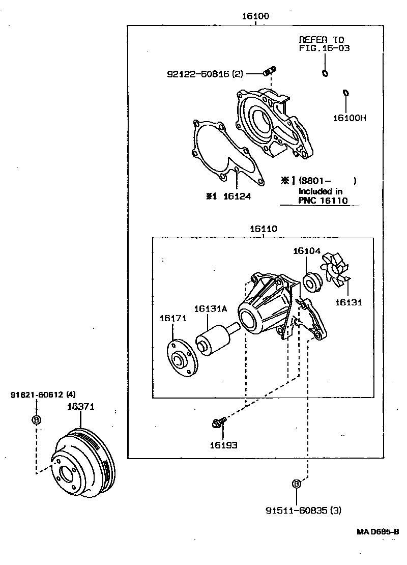Toyota COROLLA Water Pump EPC diagram — MAD685B