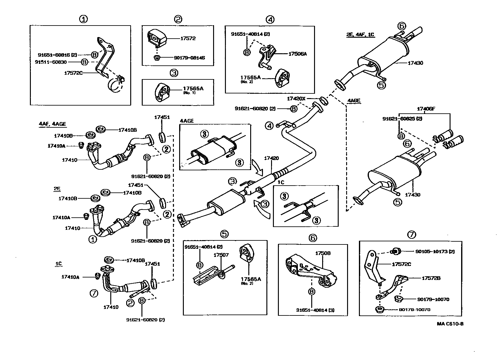 Toyota COROLLA Exhaust Pipe EPC diagram — MAC610B