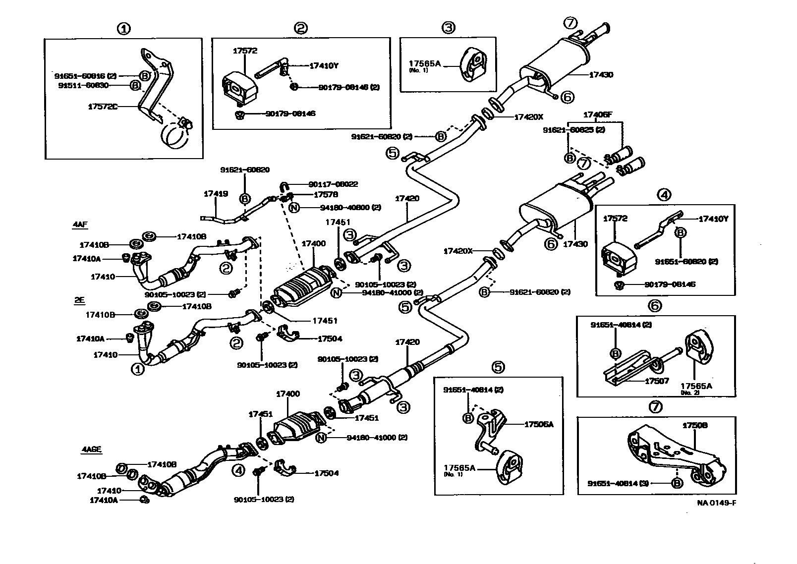 Toyota COROLLA Exhaust Pipe EPC diagram — NA0149F