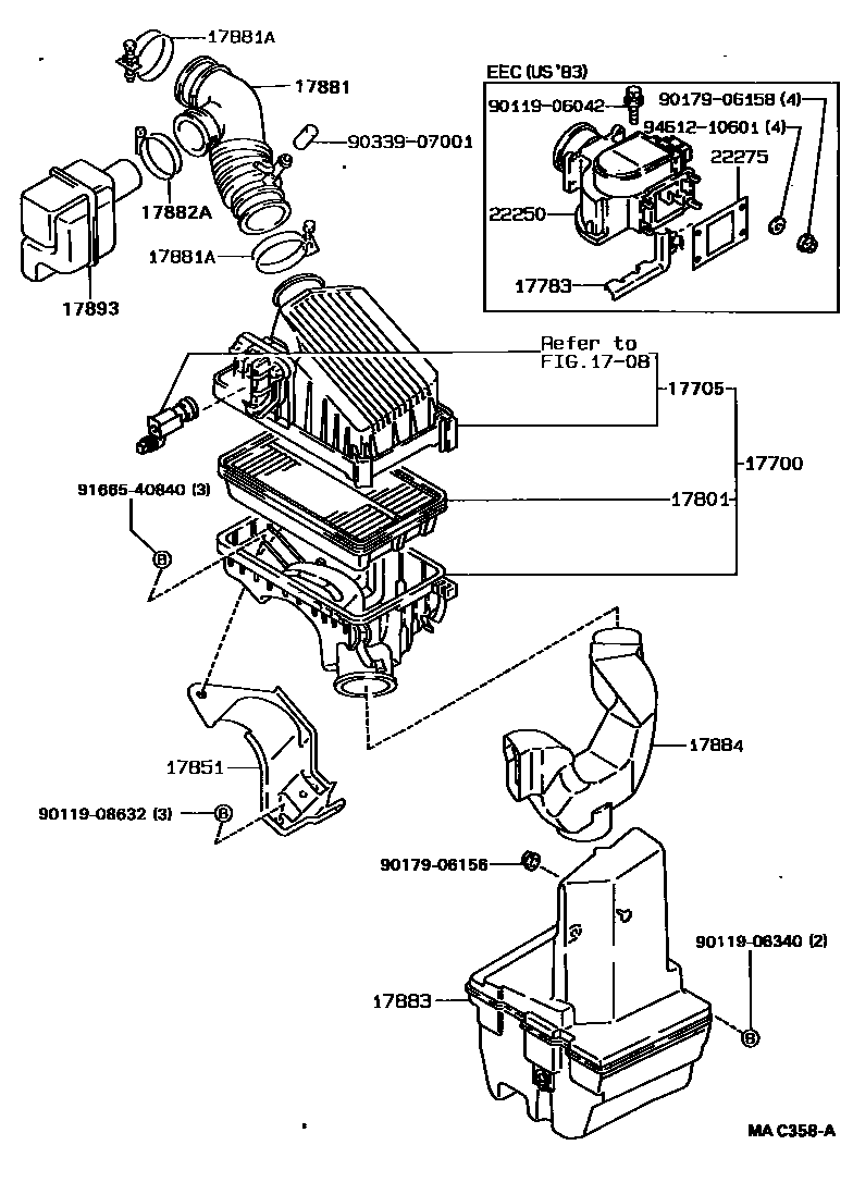 Toyota COROLLA Air Cleaner EPC diagram — MAC358A