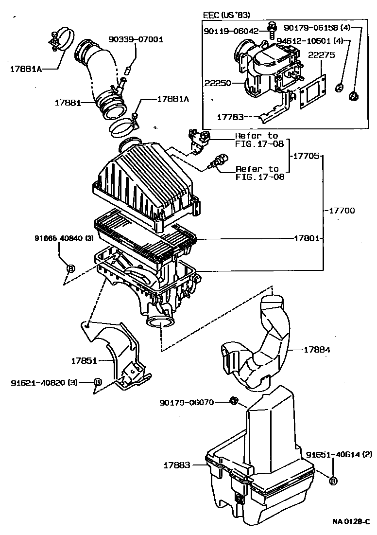 Toyota COROLLA Air Cleaner EPC diagram — NA0128C