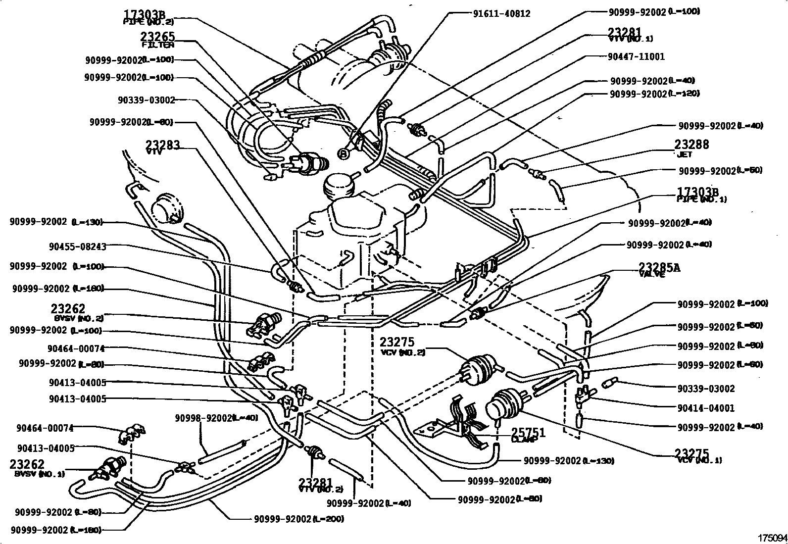 Toyota COROLLA vacuum tube EPC diagram — 175094