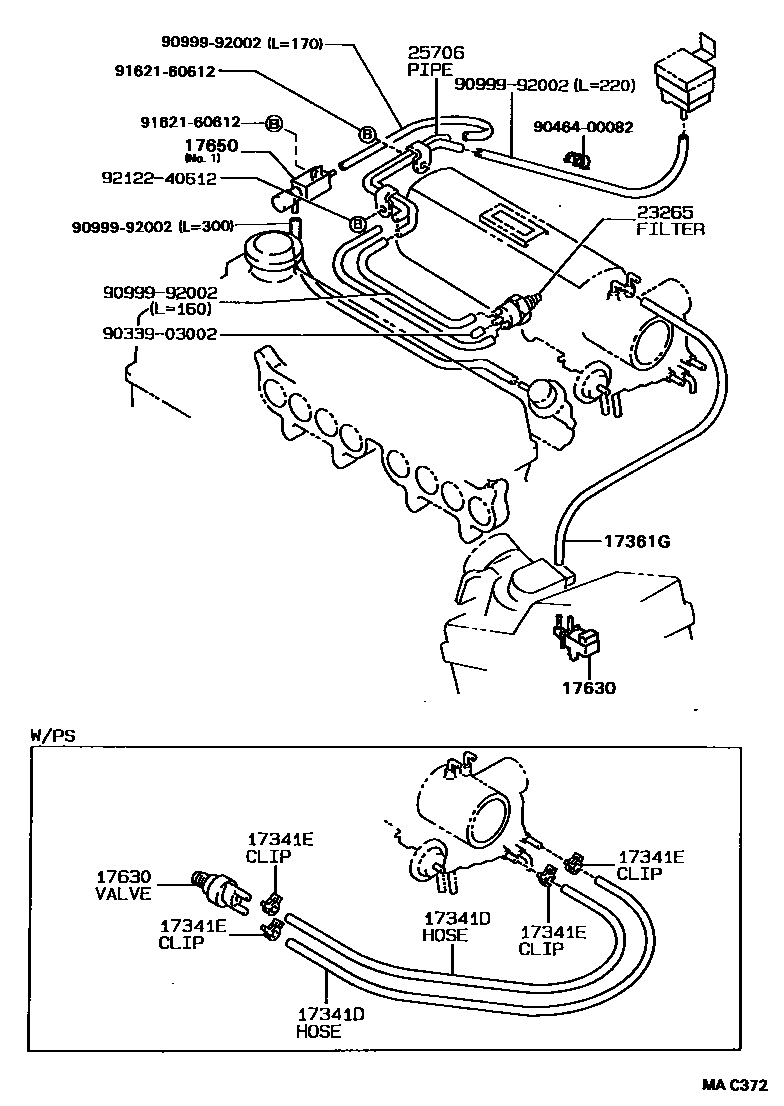 Toyota COROLLA vacuum tube EPC diagram — MAC372
