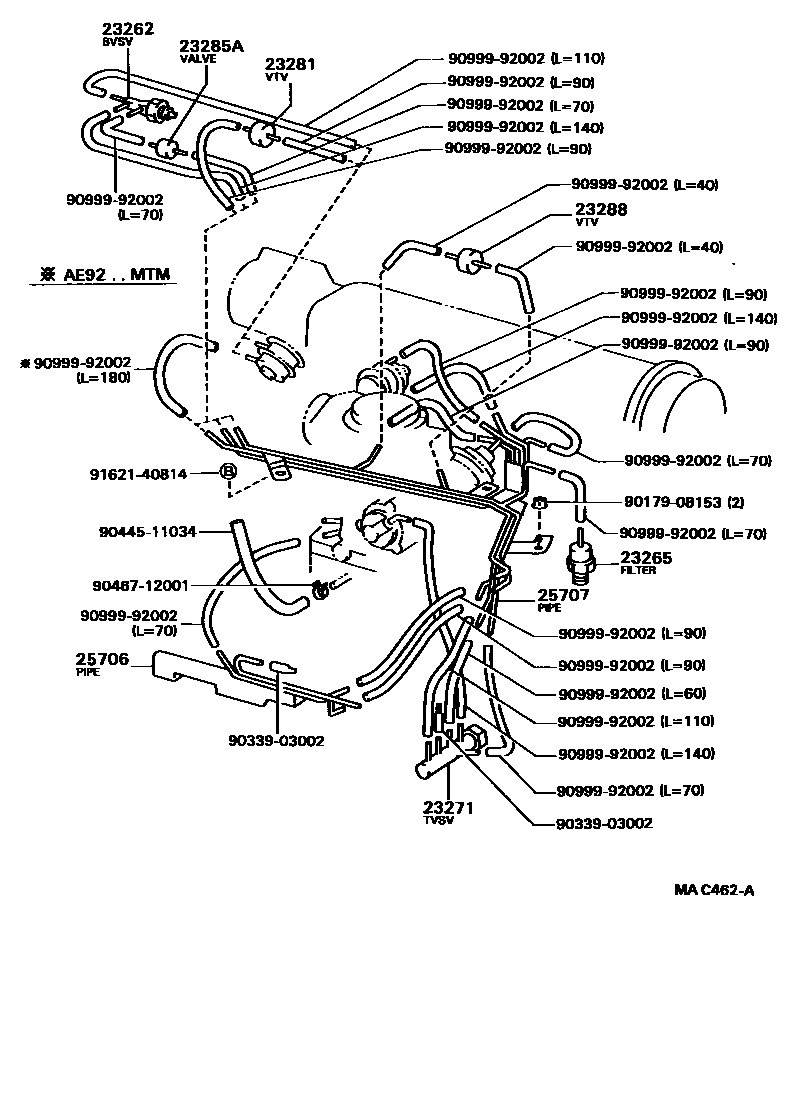 Toyota COROLLA vacuum tube EPC diagram — MAC462A