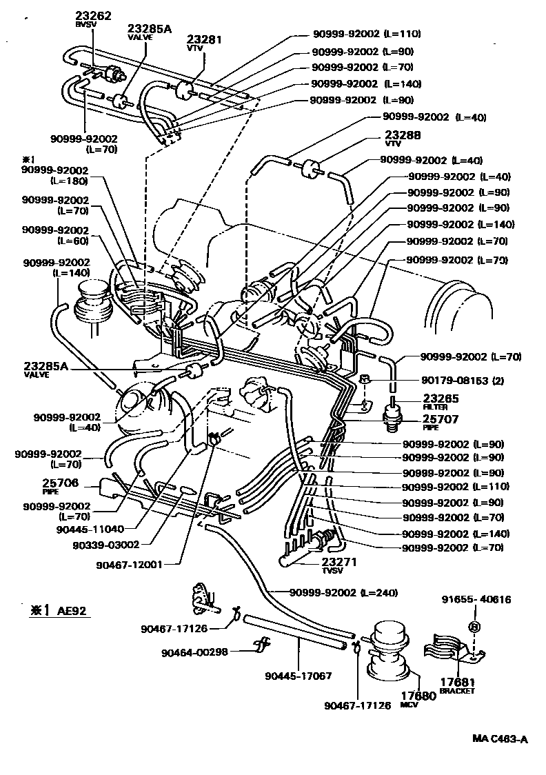 Toyota COROLLA vacuum tube EPC diagram — MAC463A