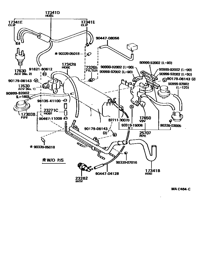 Toyota COROLLA vacuum tube EPC diagram — MAC464C