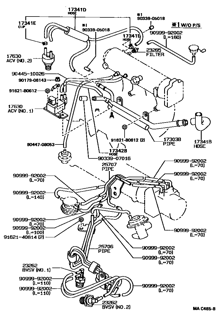 Toyota COROLLA vacuum tube EPC diagram — MAC465B