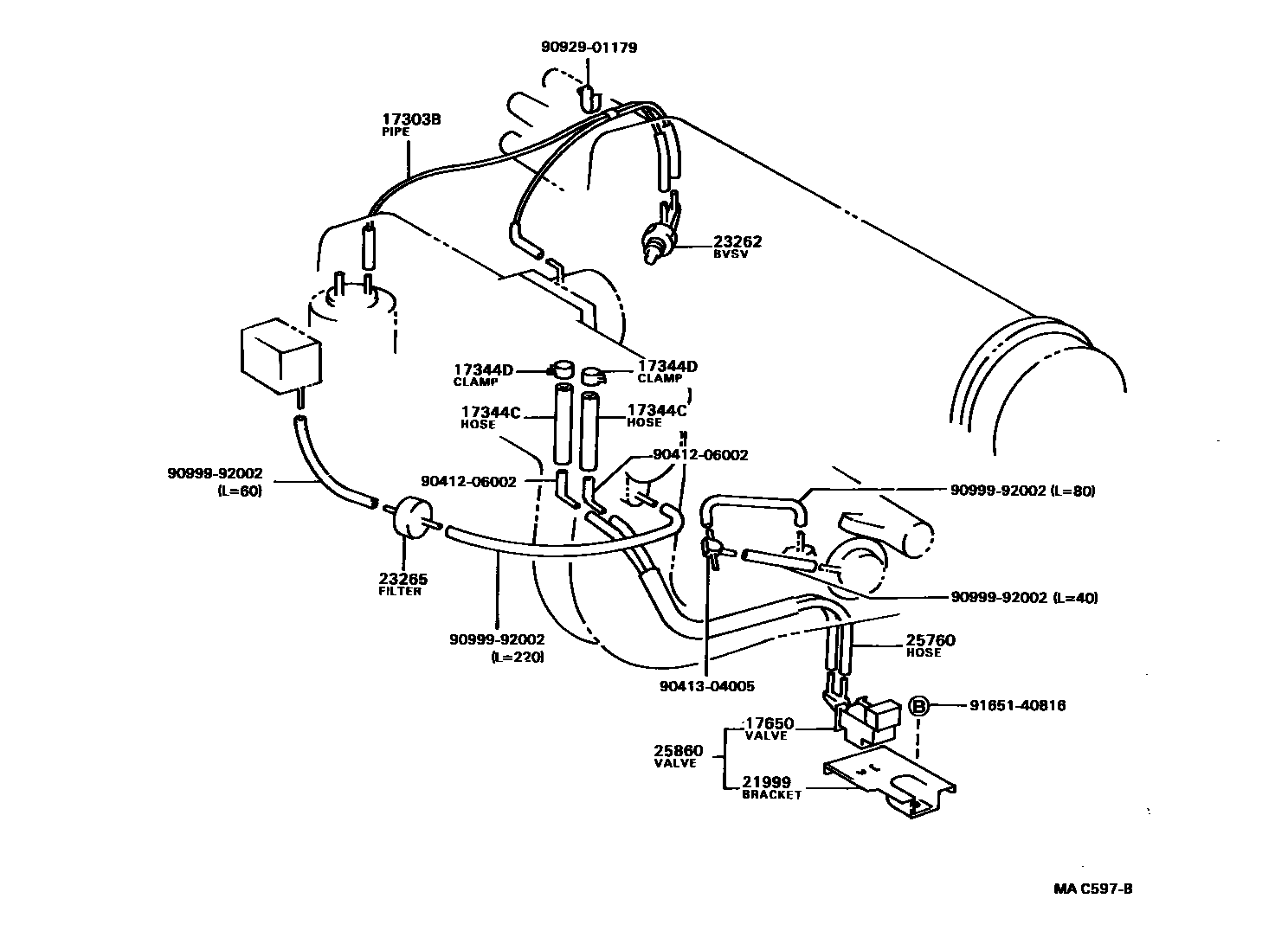 Toyota COROLLA vacuum tube EPC diagram — MAC597B