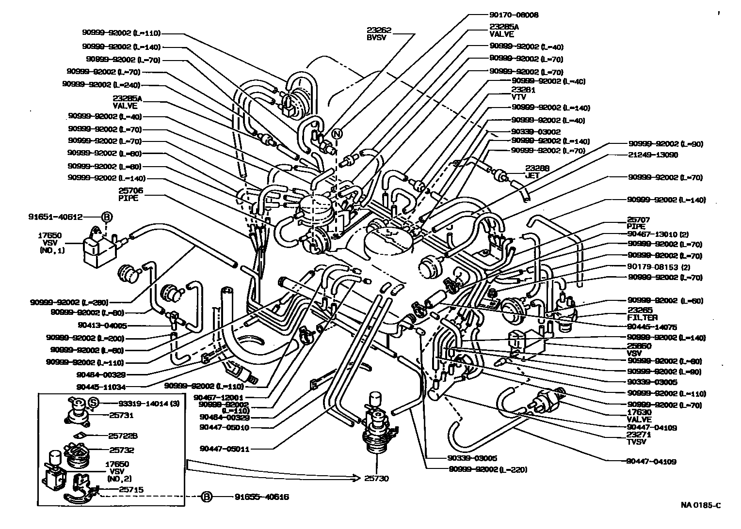 Toyota COROLLA vacuum tube EPC diagram — NA0185C