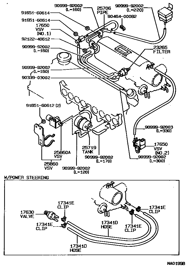 Toyota COROLLA vacuum tube EPC diagram — NA0199B