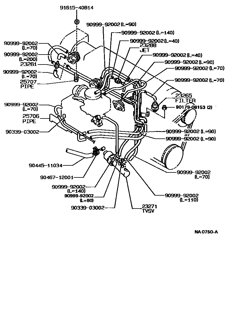 Toyota COROLLA vacuum tube EPC diagram — NA0750A
