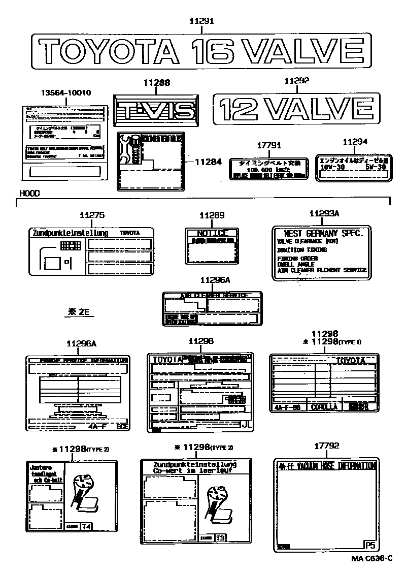 Toyota COROLLA 警示铭牌和名称铭牌(发动机) EPC diagram — MAC636C