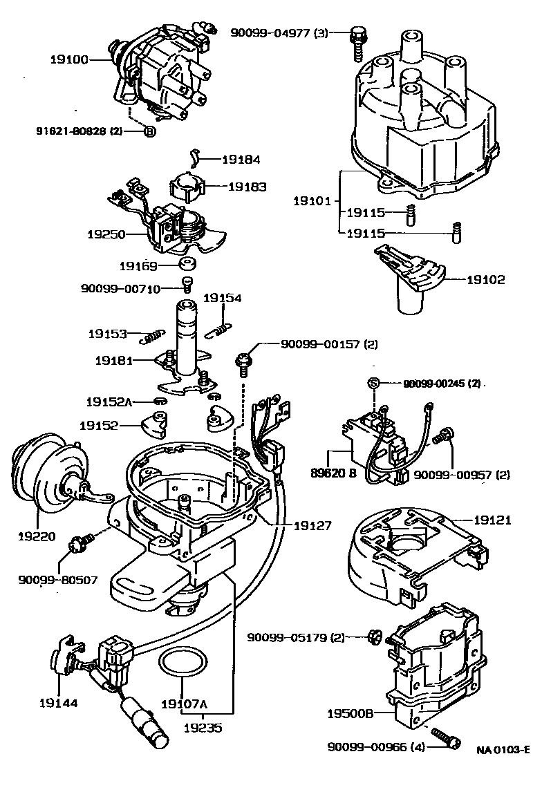 Toyota COROLLA 分电器 EPC diagram — NA0103E