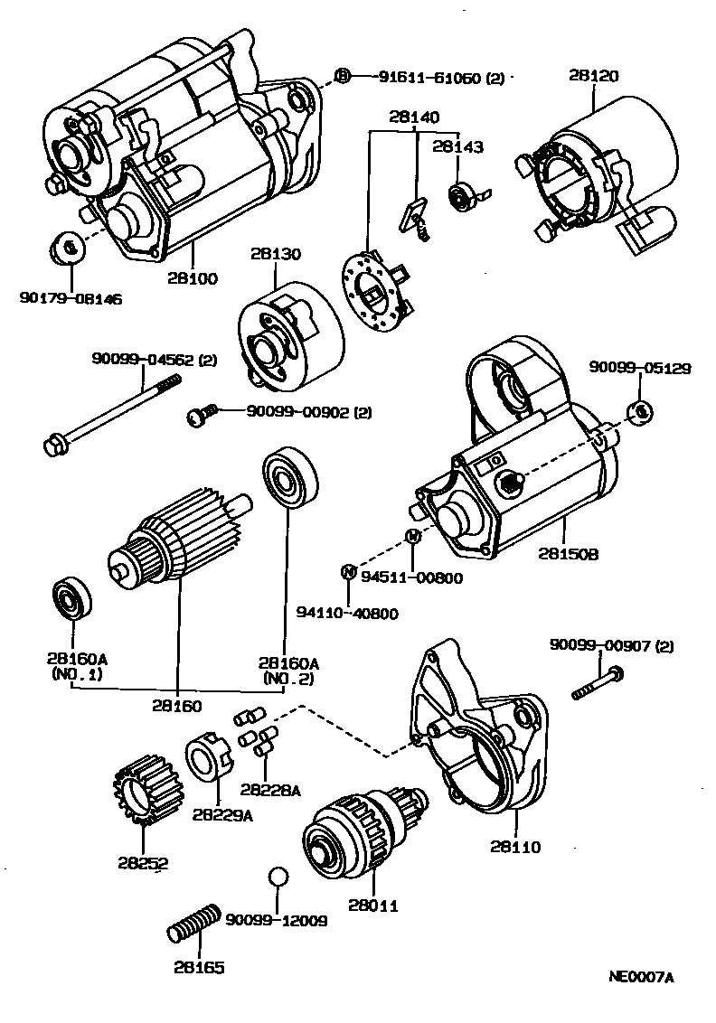 Toyota COROLLA 起动机 EPC diagram — NE0007A