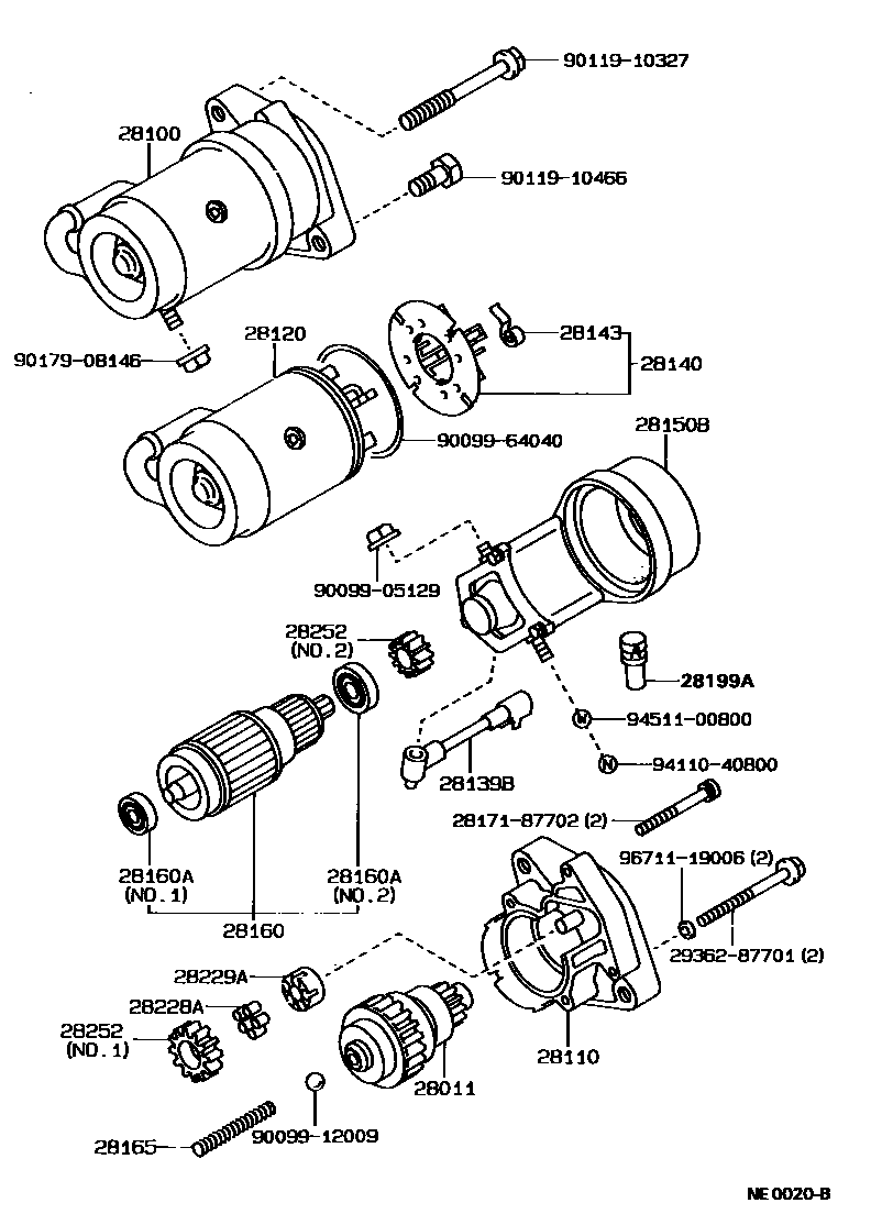 Toyota COROLLA 起动机 EPC diagram — NE0020B