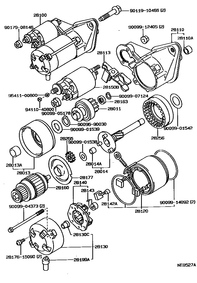 Toyota COROLLA 起动机 EPC diagram — NE0527A