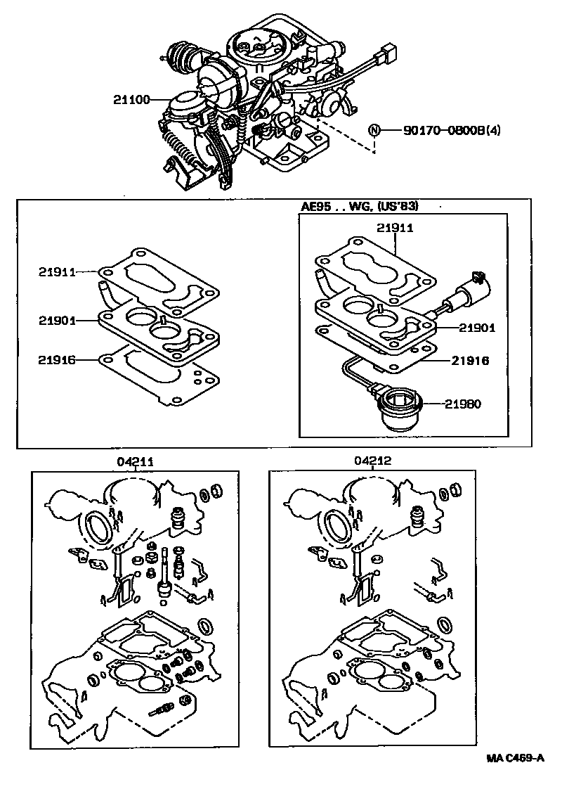 Toyota COROLLA carburetor assembly EPC diagram — MAC469A