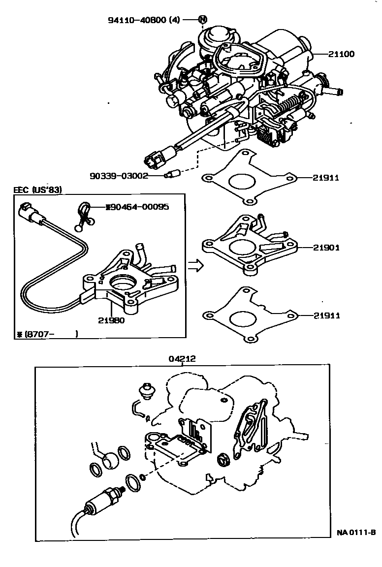 Toyota COROLLA carburetor assembly EPC diagram — NA0111B