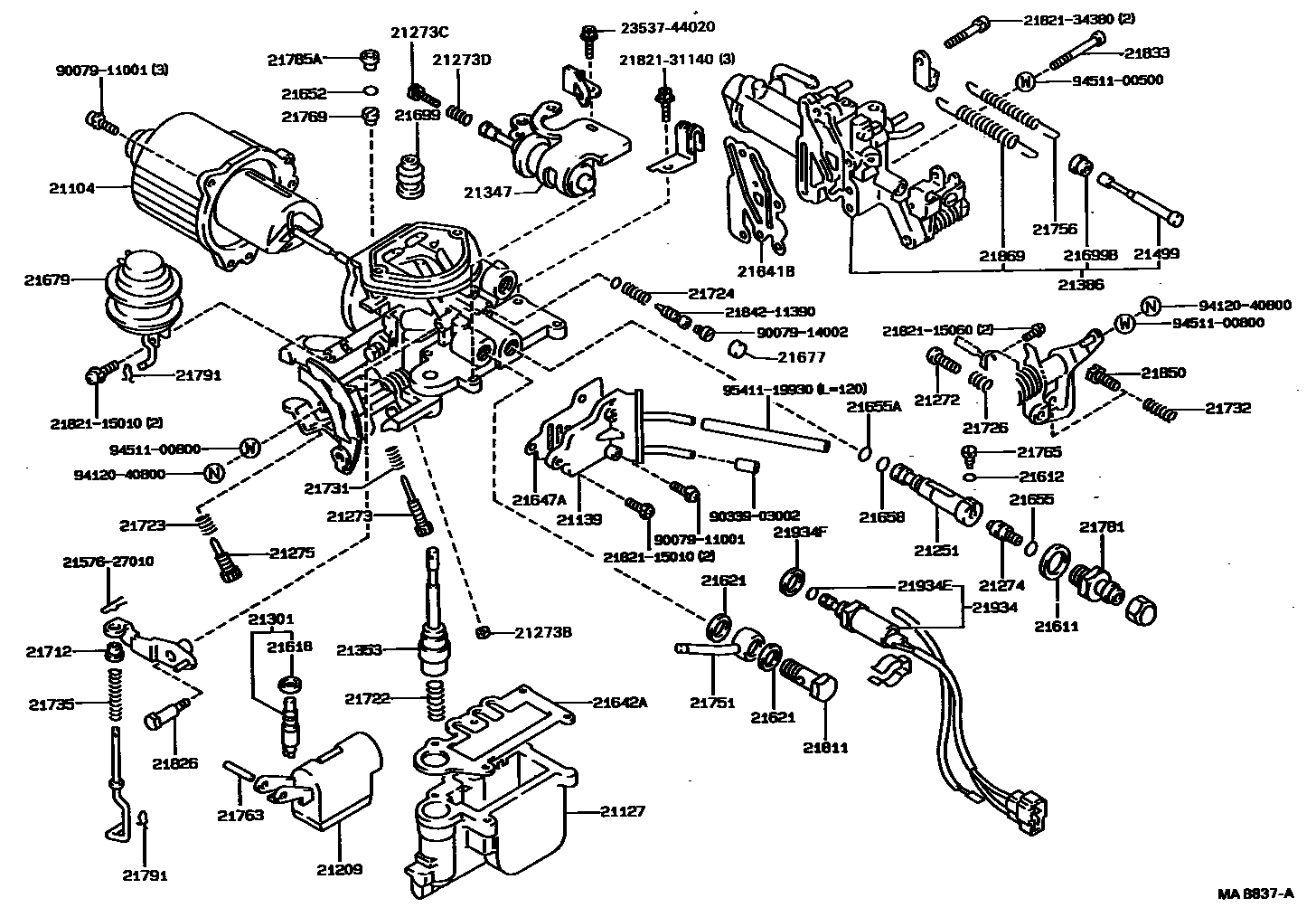 Toyota COROLLA 化油器 EPC diagram — MAB837A
