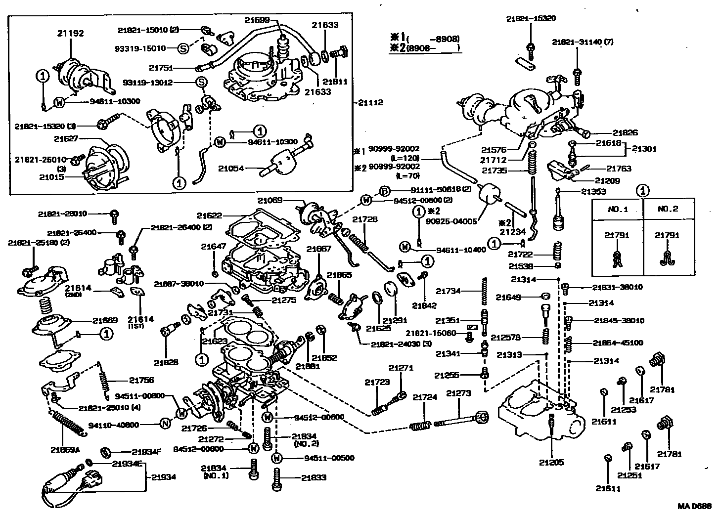 Toyota COROLLA 化油器 EPC diagram — MAD688
