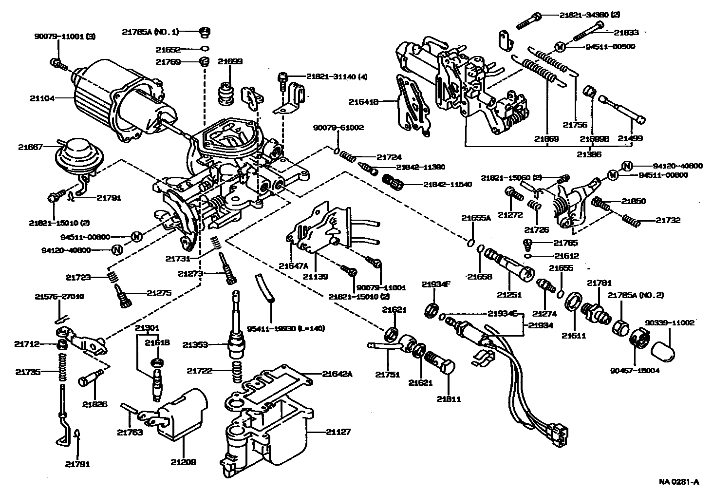 Toyota COROLLA 化油器 EPC diagram — NA0281A