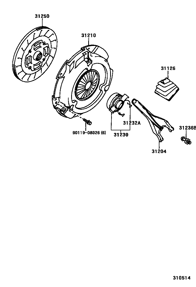 Toyota COROLLA 离合器和分离叉 EPC diagram — 310514