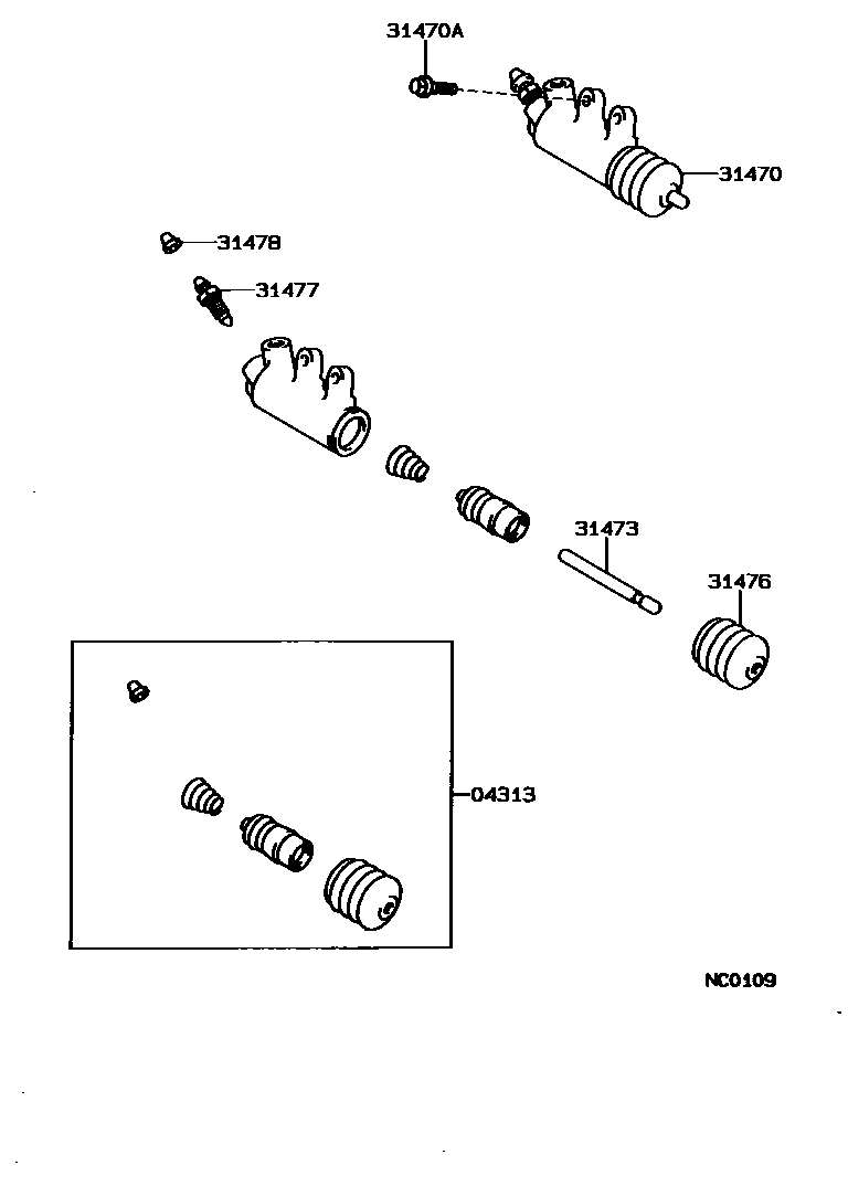 Toyota COROLLA 离合器分离缸 EPC diagram — NC0109