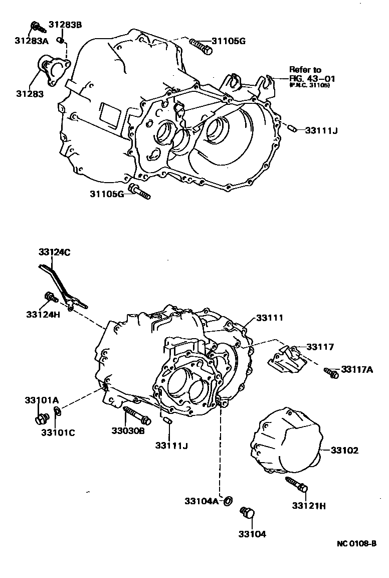 Toyota COROLLA 离合器壳和变速器壳(MTM) EPC diagram — NC0108B