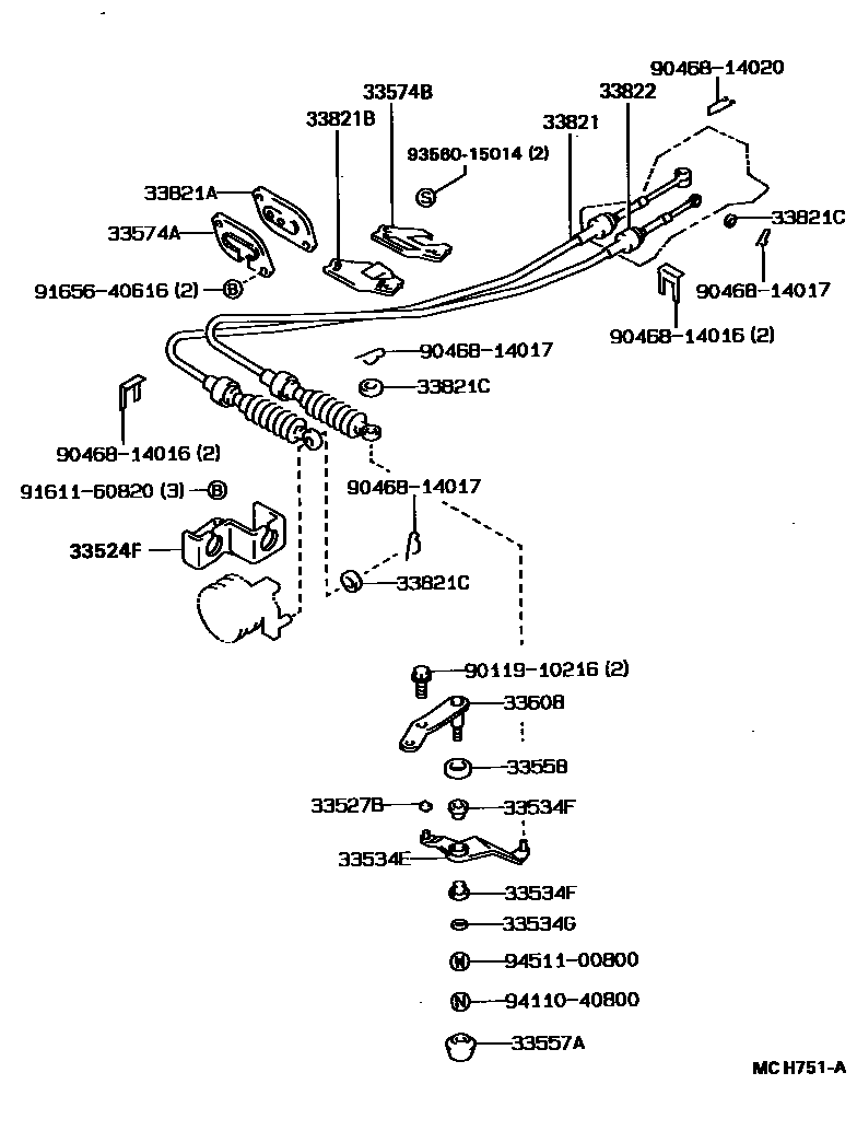 Toyota COROLLA Shift Lever & Retainer EPC diagram — MCH751A