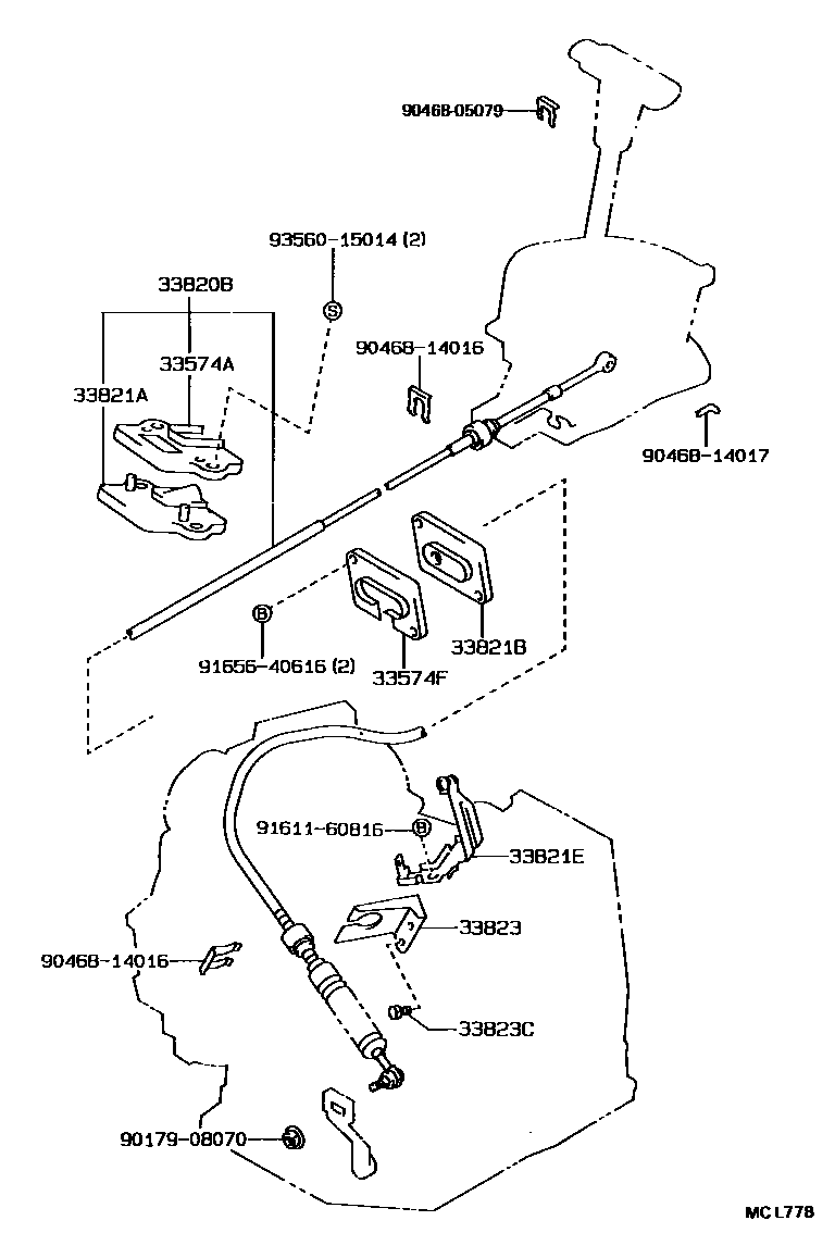 Toyota COROLLA Shift Lever & Retainer EPC diagram — MCL778