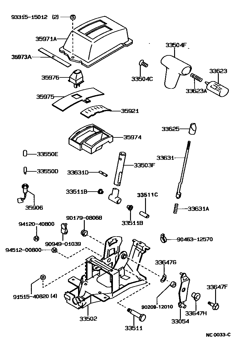 Toyota COROLLA Shift Lever & Retainer EPC diagram — NC0033C