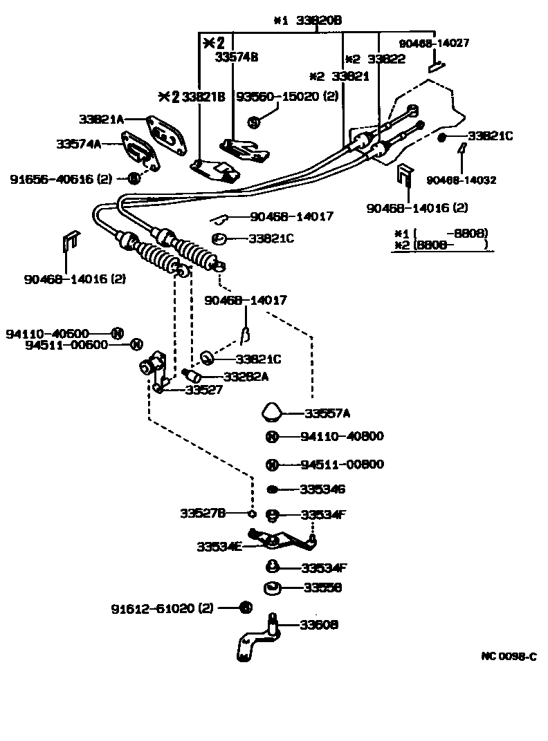 Toyota COROLLA Shift Lever & Retainer EPC diagram — NC0098C