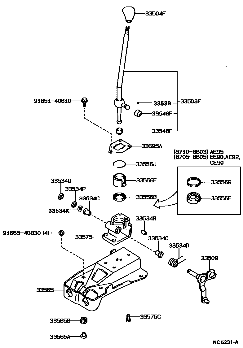 Toyota COROLLA Shift Lever & Retainer EPC diagram — NC5231A