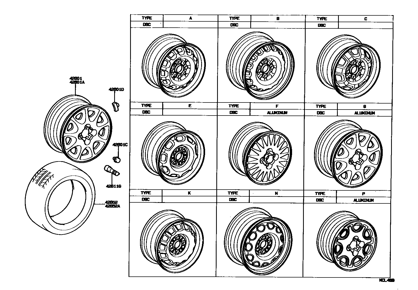 Toyota COROLLA 车轮和车轮盖 EPC diagram — MCL488