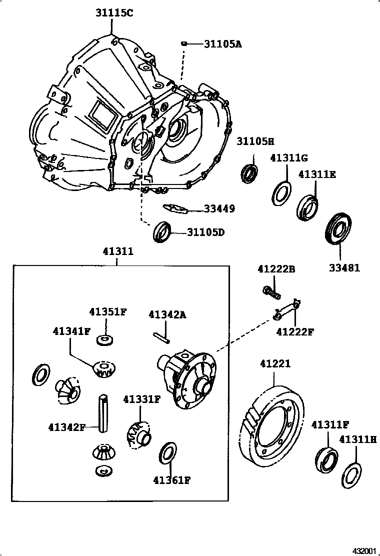 Toyota COROLLA 前桥壳和差速器 EPC diagram — 432001