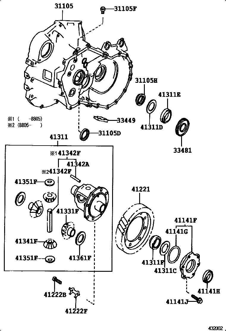 Toyota COROLLA 前桥壳和差速器 EPC diagram — 432002