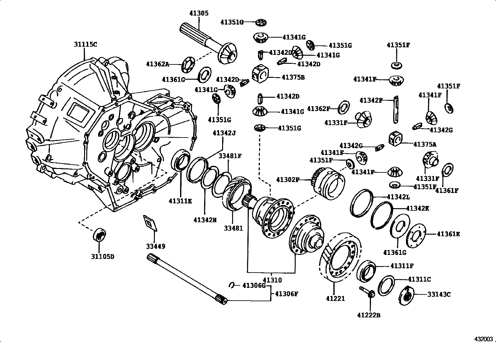 Toyota COROLLA 前桥壳和差速器 EPC diagram — 432003