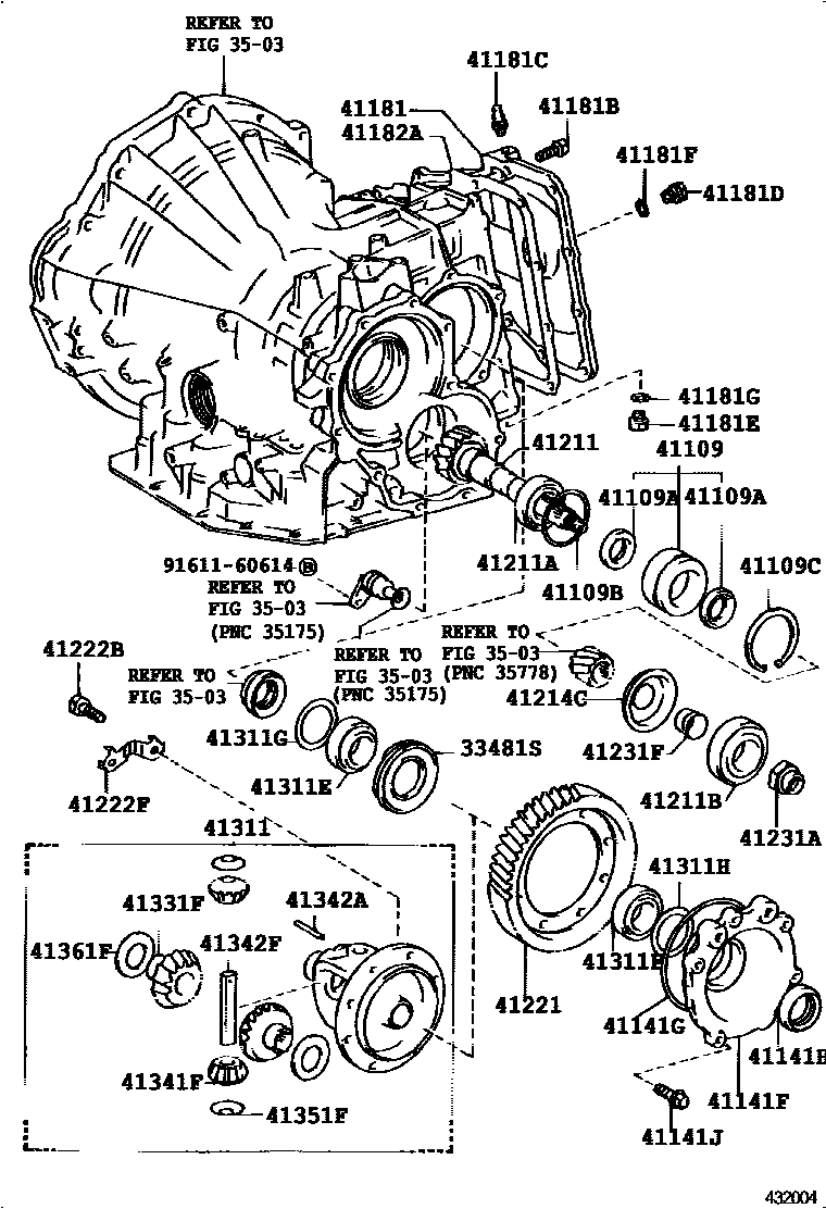 Toyota COROLLA 前桥壳和差速器 EPC diagram — 432004