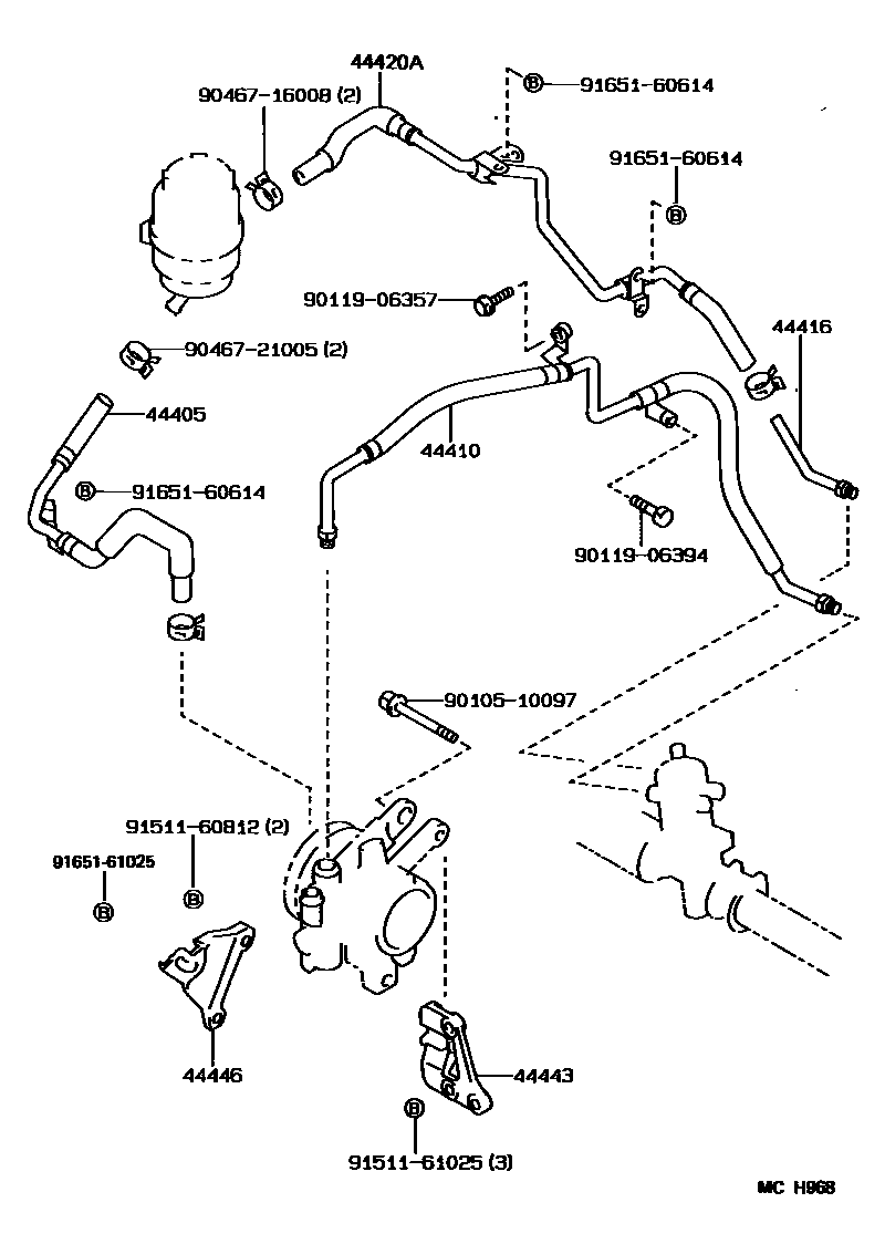 Toyota COROLLA 动力转向配管 EPC diagram — MCH968