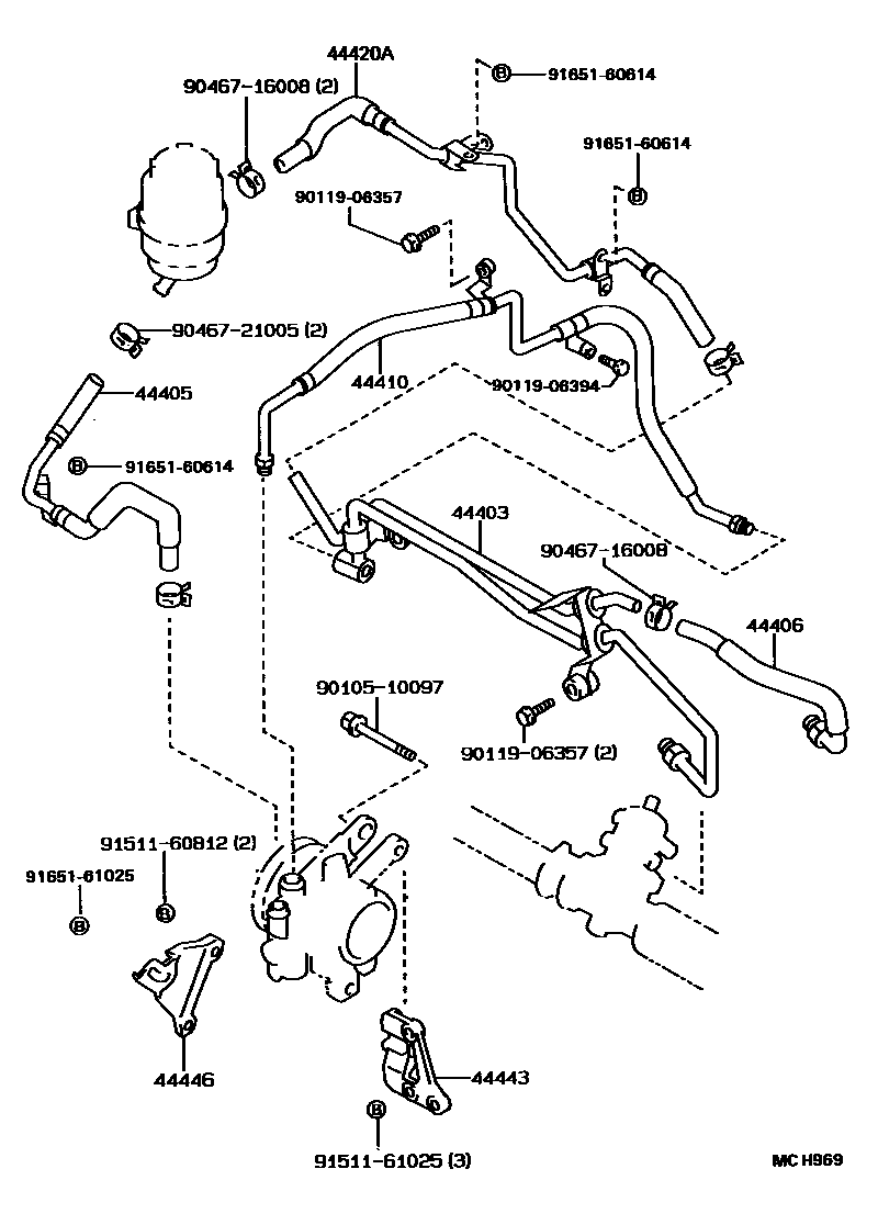 Toyota COROLLA 动力转向配管 EPC diagram — MCH969