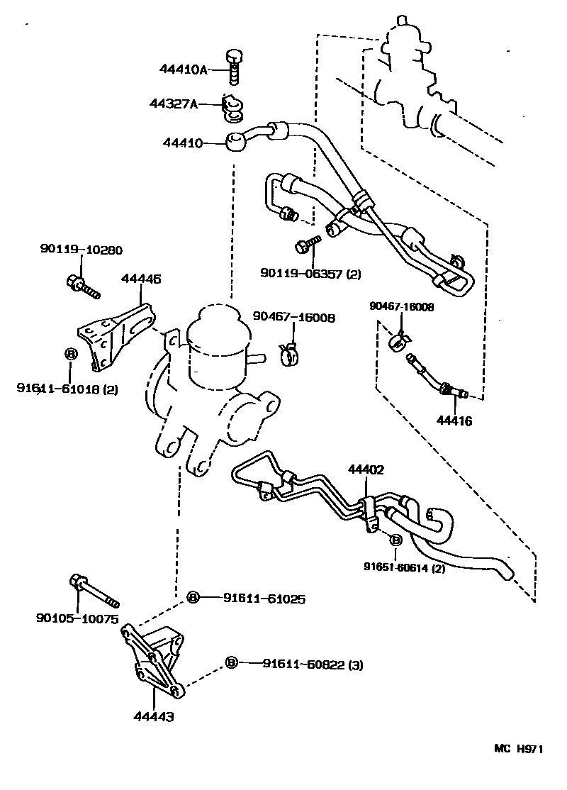 Toyota COROLLA 动力转向配管 EPC diagram — MCH971