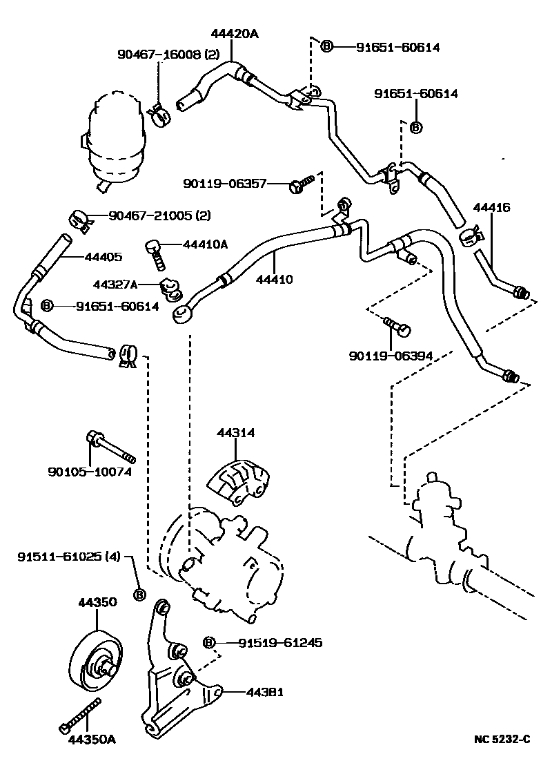 Toyota COROLLA 动力转向配管 EPC diagram — NC5232C