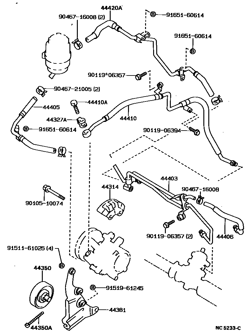 Toyota COROLLA 动力转向配管 EPC diagram — NC5233C