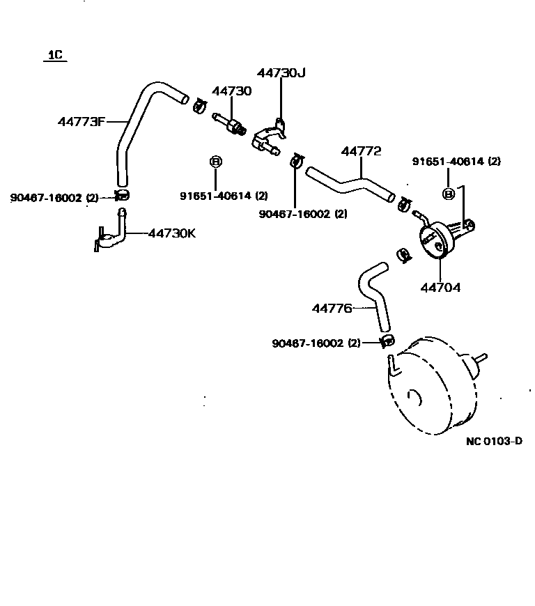 Toyota COROLLA 制动助力器和真空管 EPC diagram — NC0103D