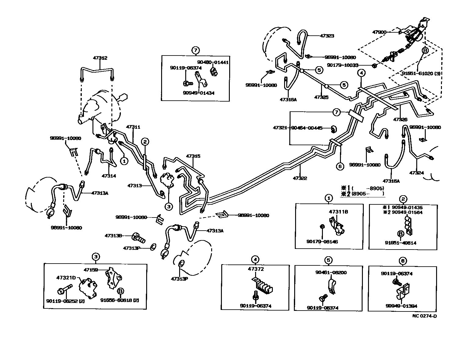 Toyota COROLLA 制动配管和卡箍 EPC diagram — NC0274D