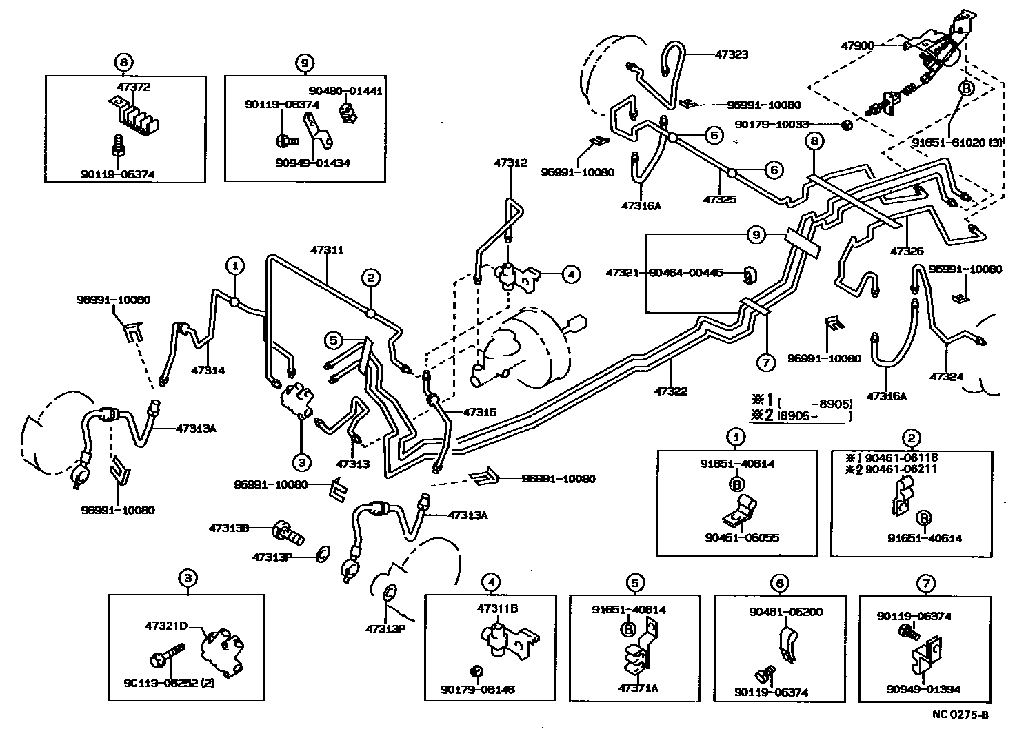 Toyota COROLLA 制动配管和卡箍 EPC diagram — NC0275B