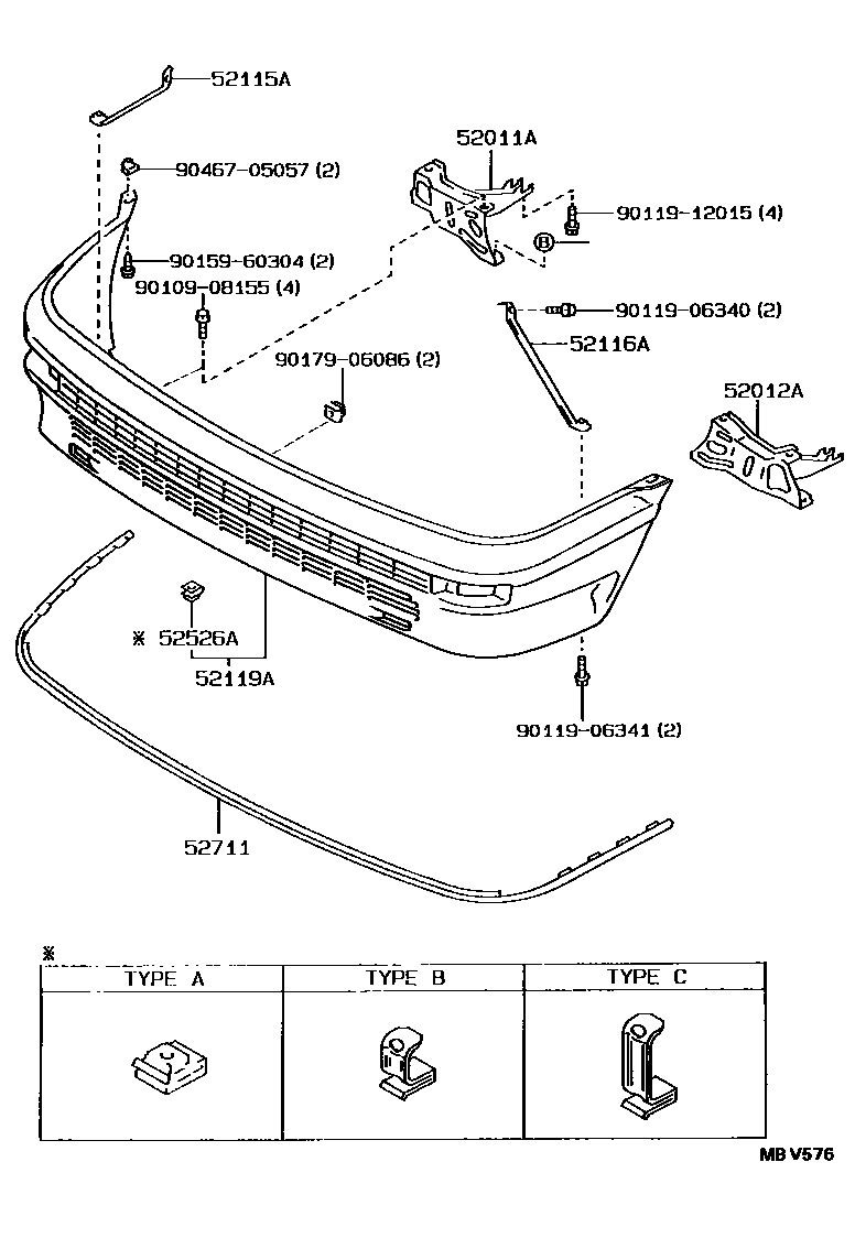 Toyota COROLLA 前保险杠及附件 EPC diagram — MBV576