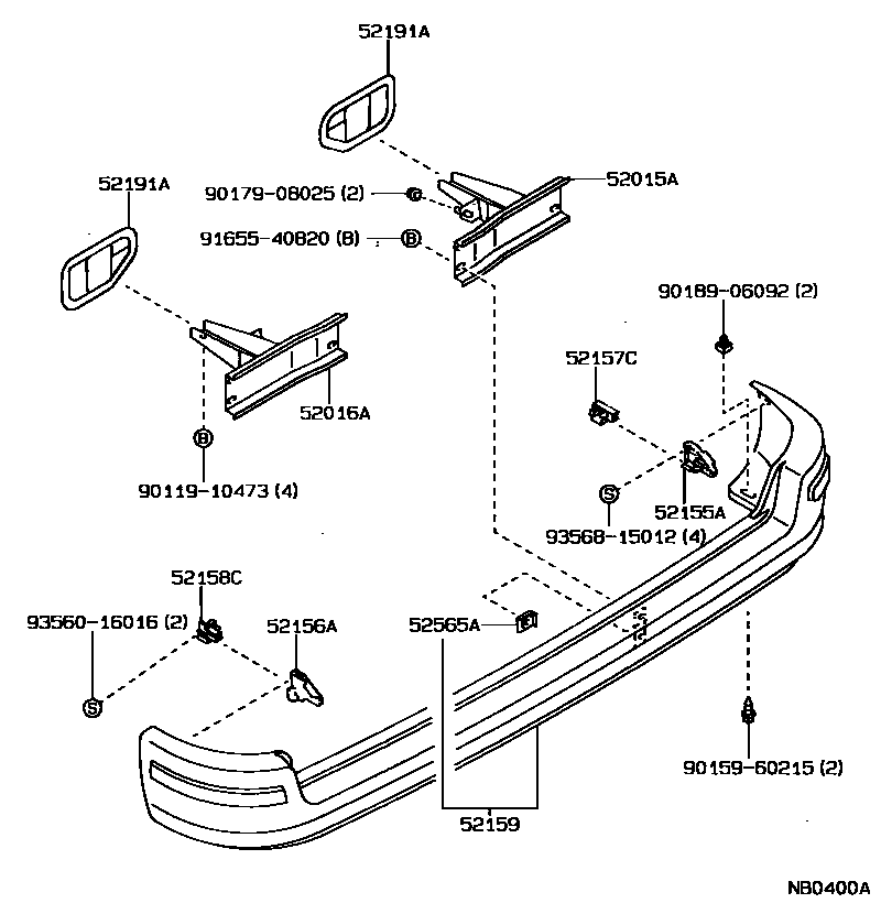 Toyota COROLLA 后保险杠及附件 EPC diagram — NB0400A